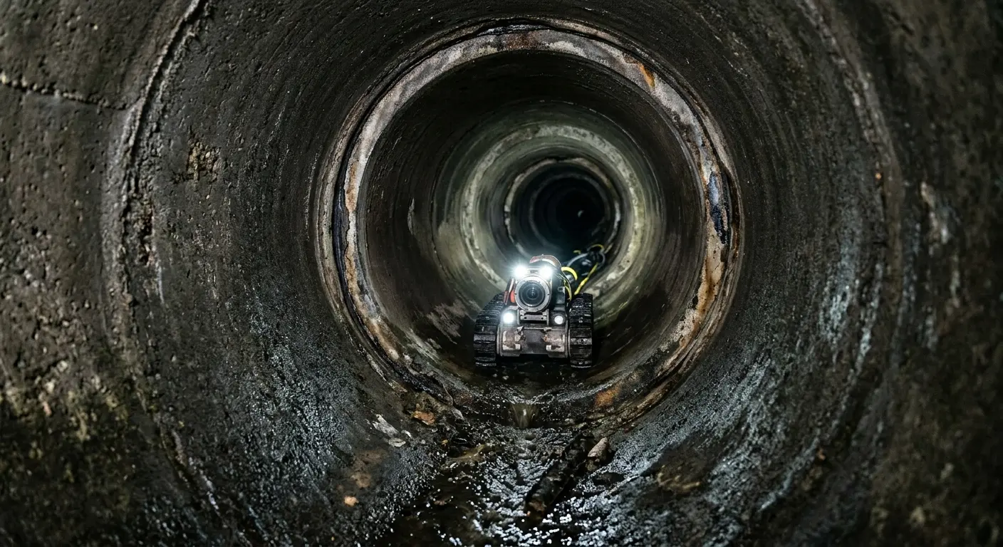 Robotic sewer camera inspecting pipe interior for Drain Snake Service in Lindenhurst